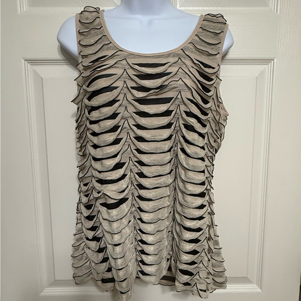 New Directions L Layered Tan Sleeveless Top
